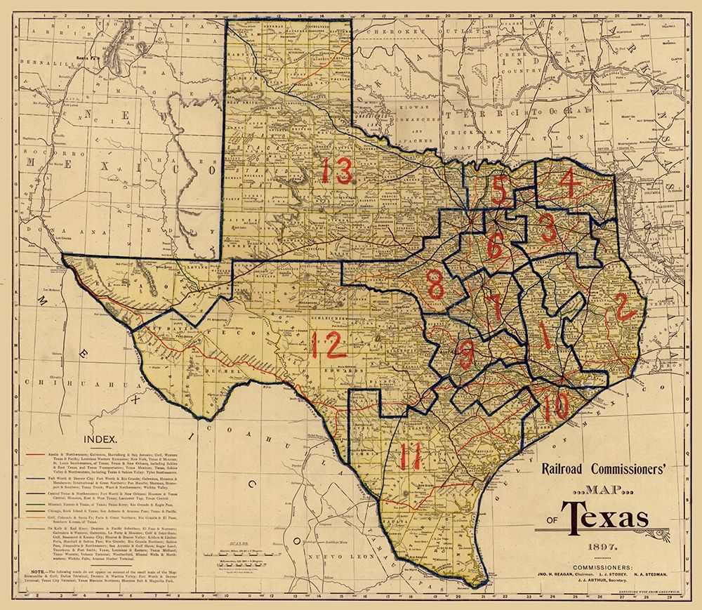 Railroad Commissioners Map of Texas -1897