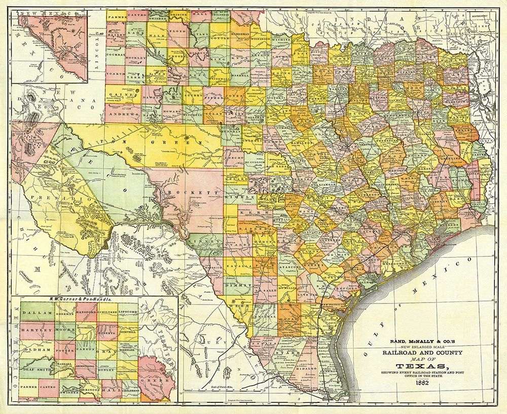Texas Railroads and Counties - Rand McNally 1882