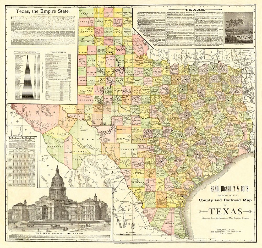 Texas Counties and Railroads - Rand McNally 1891