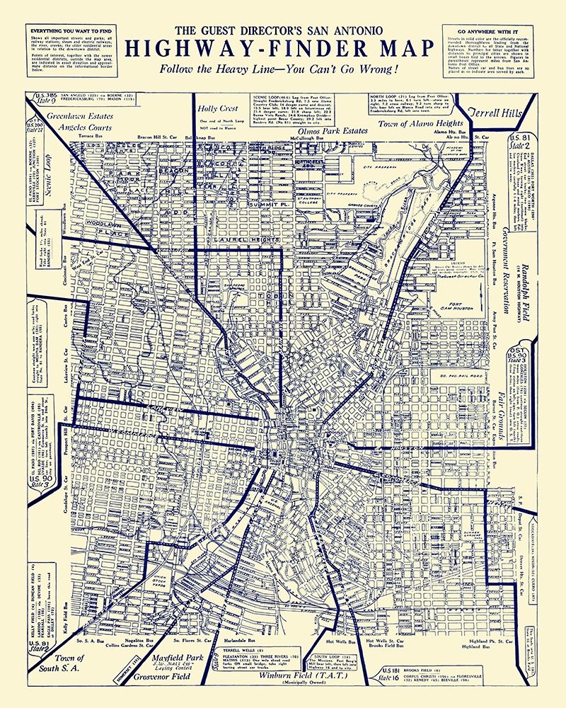 San Antonio Texas Highway Finder - 1929