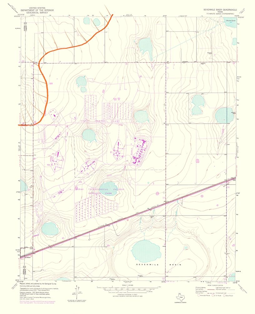 Sevenmile Basin Texas Quad - USGS 1975