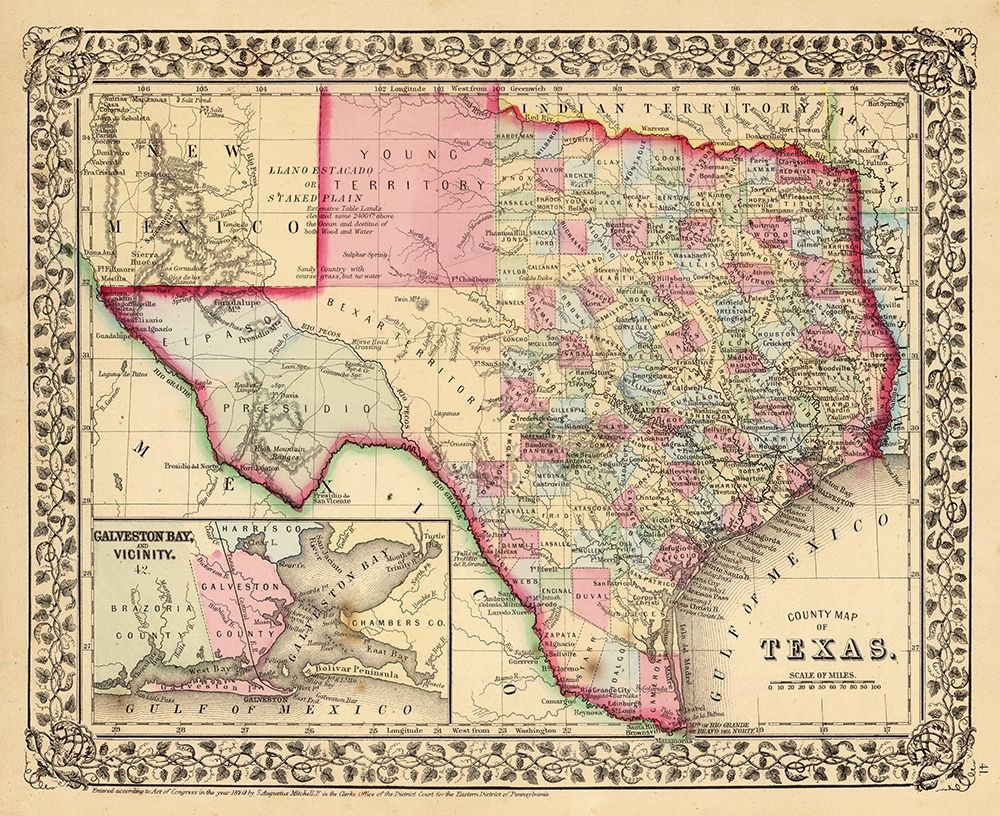Texas County Map - Mitchell 1870