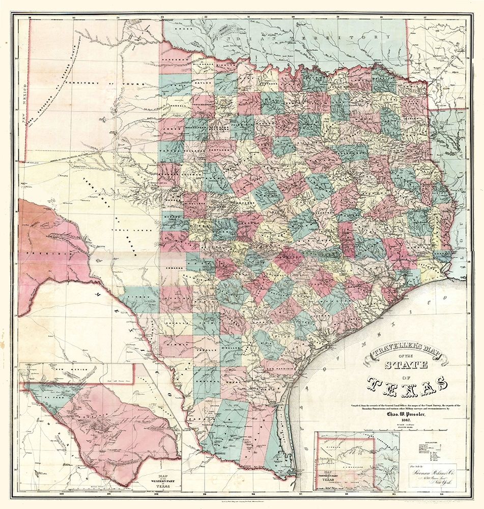 Travellers Map Texas - Pressler 1867