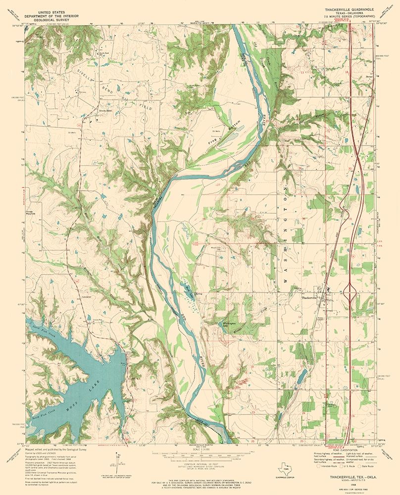 Thackerville Texas Oklahoma Quad - USGS 1968