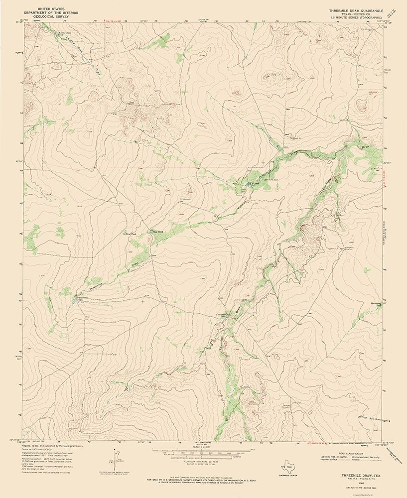 Three Mile Draw Texas Quad - USGS 1968