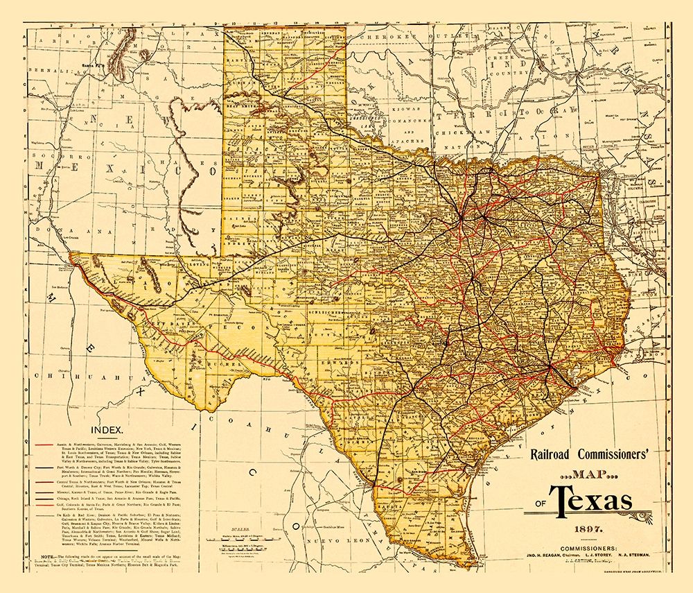 Railroad Commissioners Map of Texas 1897