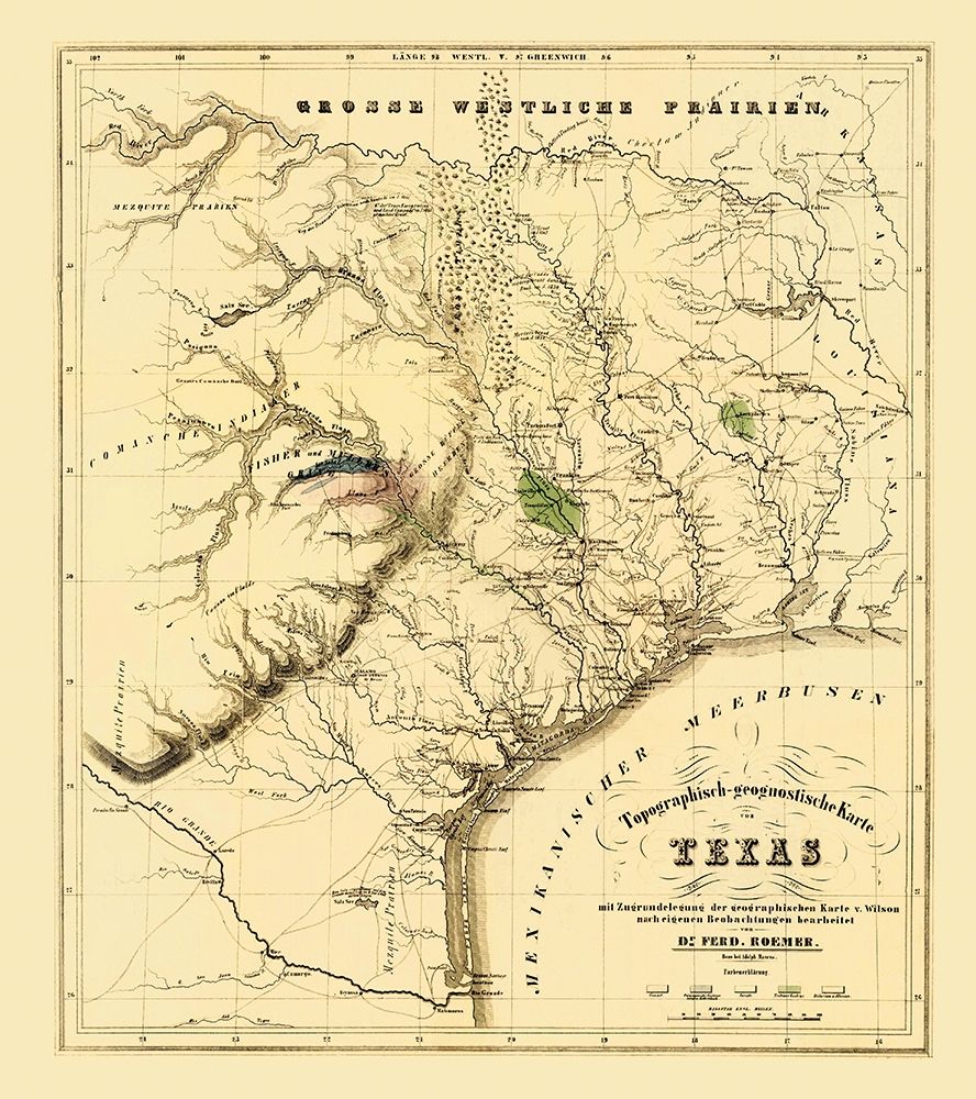 Texas showing the Alamo - Roemer 1849