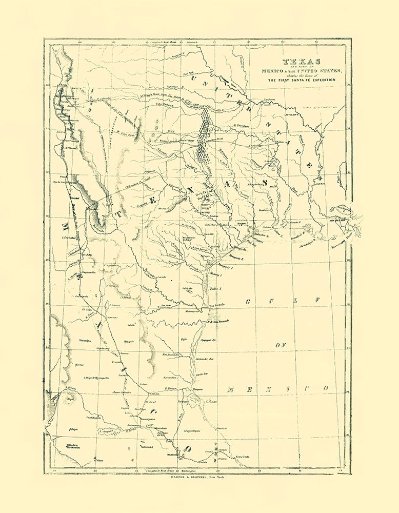 Texas, Route of 1st Santa Fe Express - Harper 1844