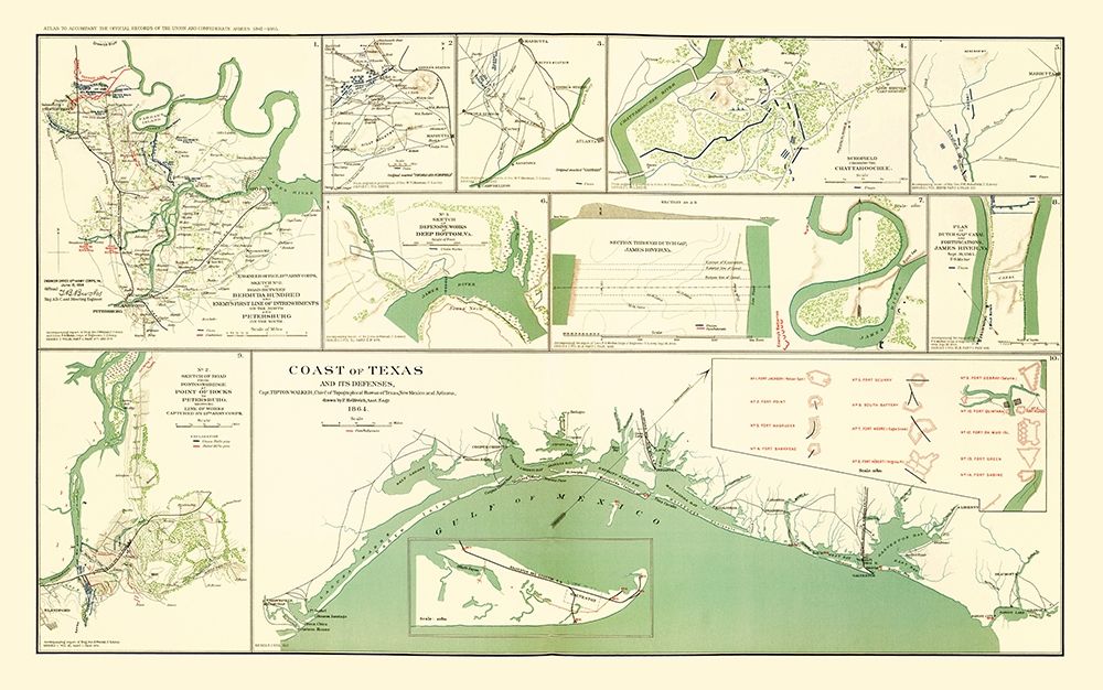 10 Views of Texas Coast and Defenses - Walker 1864
