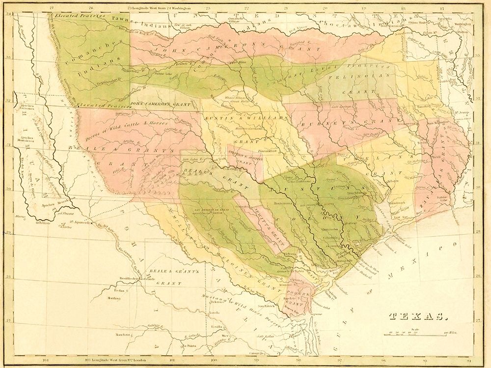 Texas with Grants and Indian Territory - 1819