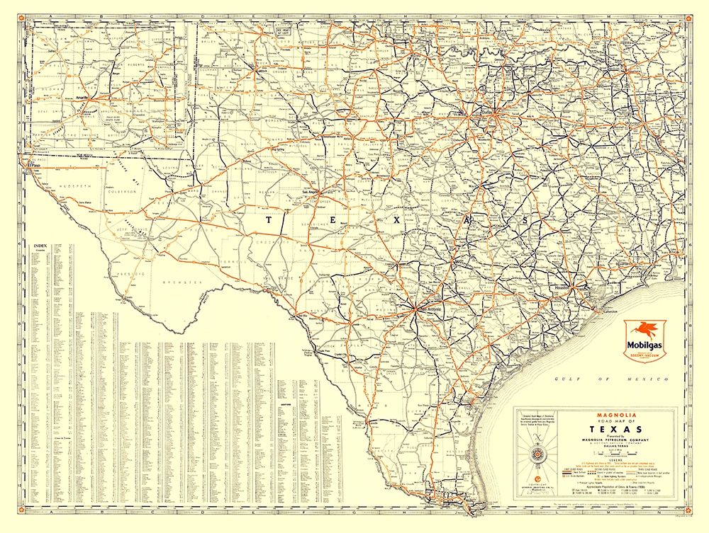 Texas Road Map from Magnolia Petro 1933