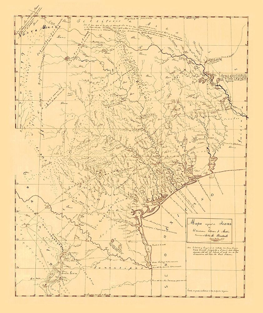 Texas Original Map - Austin 1829