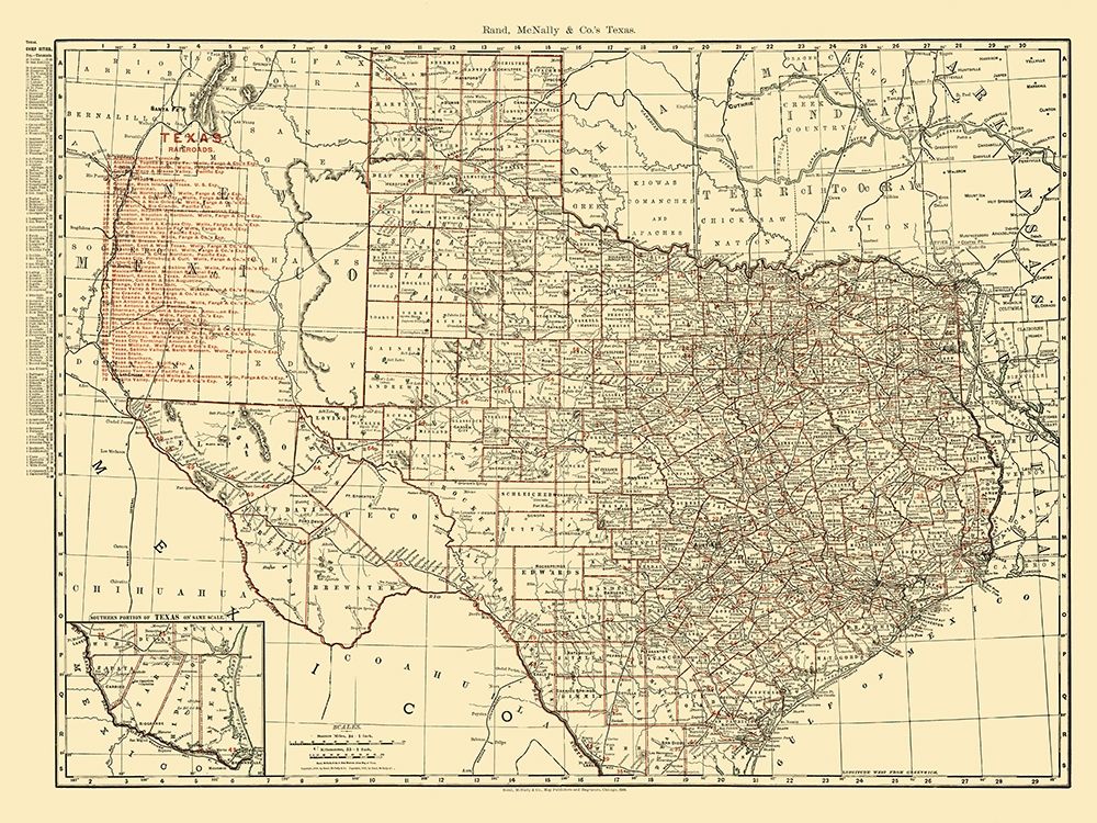 Texas State Railroads - Rand McNally 1900