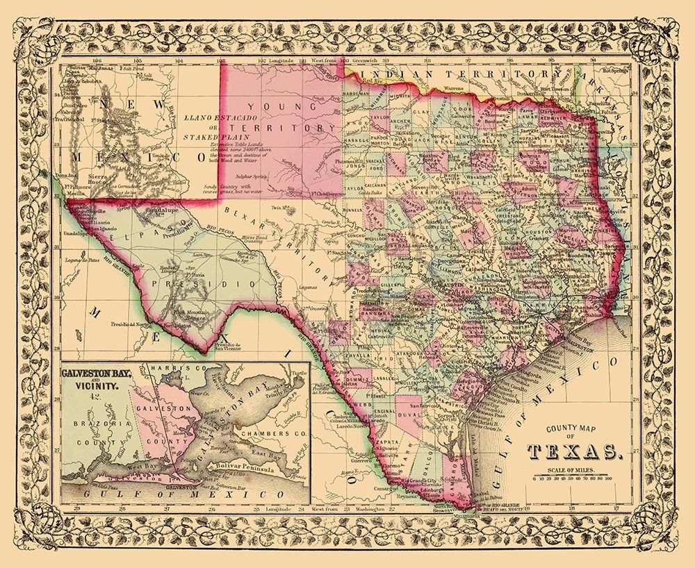 Texas with an Inset of Galveston Bay