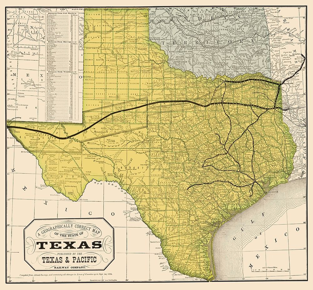 Texas Geographical Map 1876