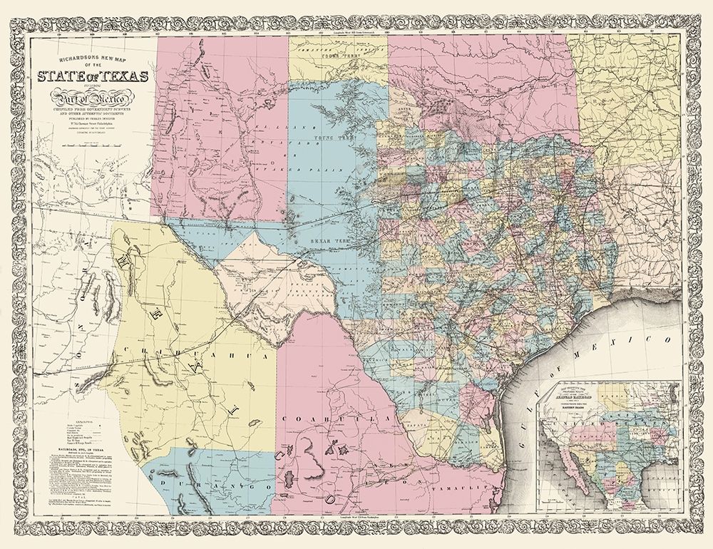 Texas and Part of Mexico - Desilver 1861