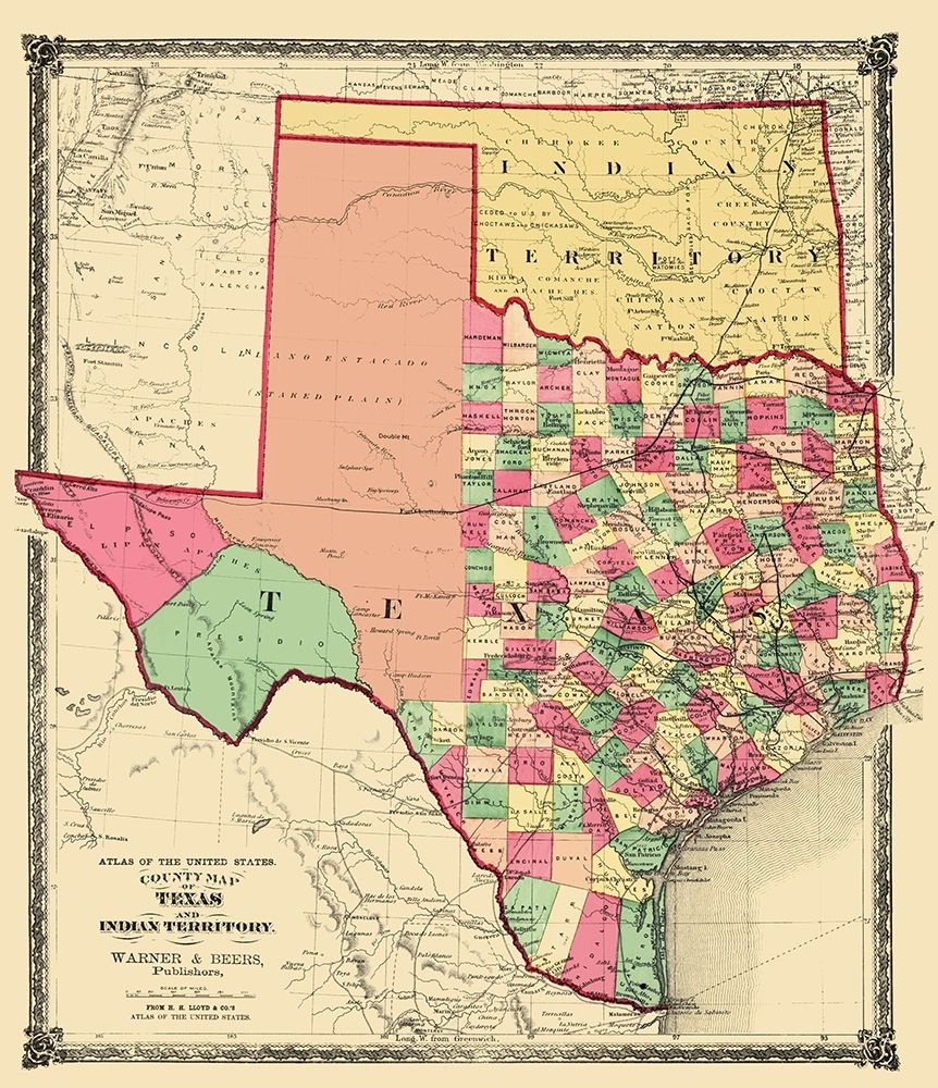 Texas and Indian Territory - Warner and Beers 1876
