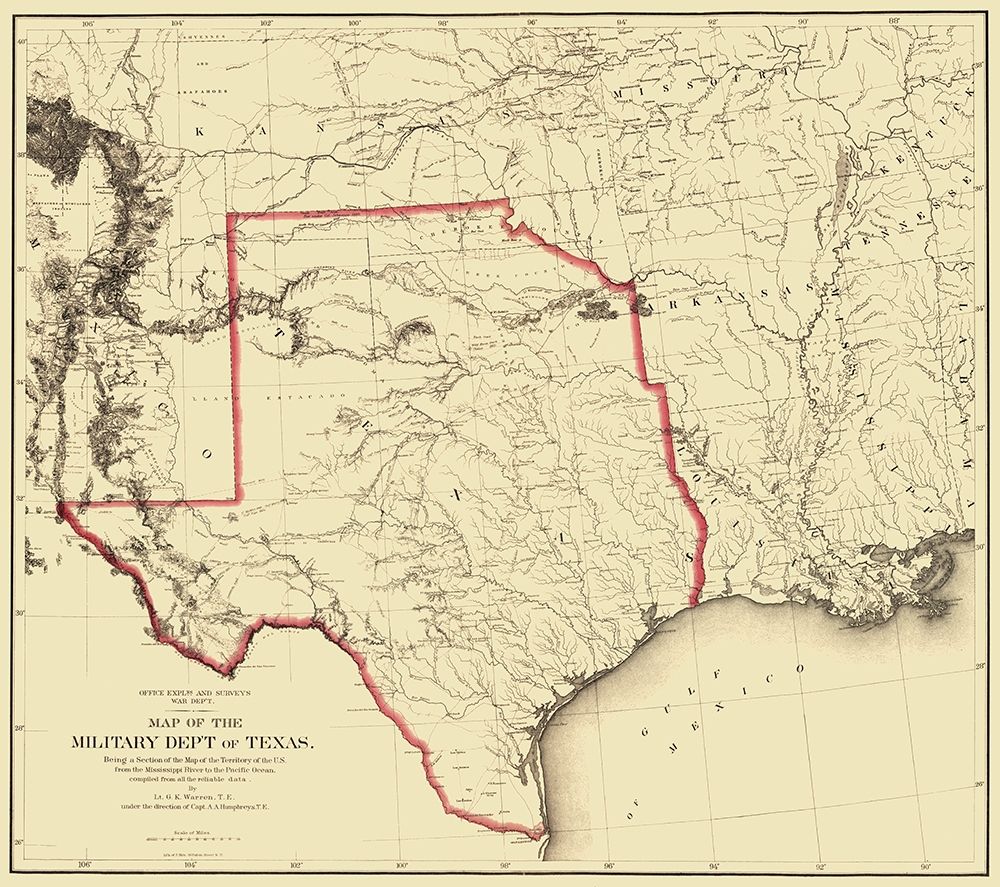 Texas Territory Map - Humphreys 1859