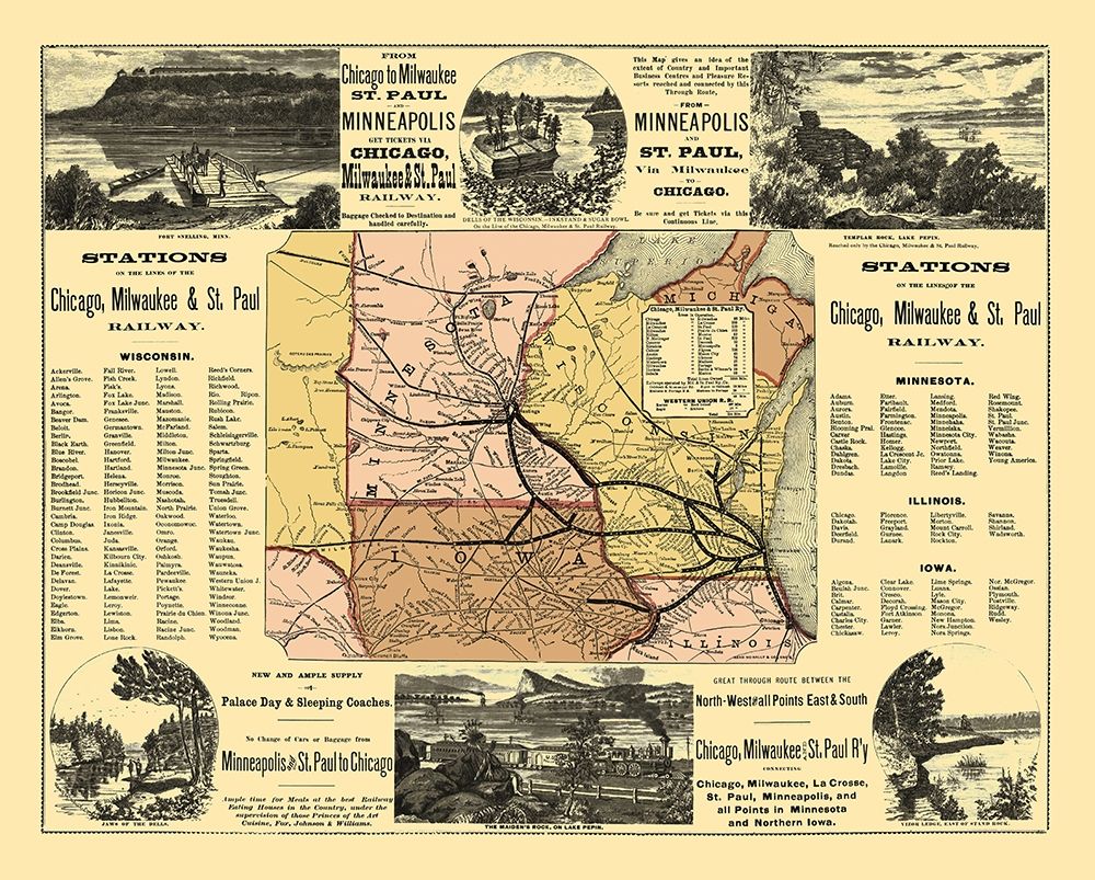 Chicago, Milwaukee, St Paul Railway Stations 1874