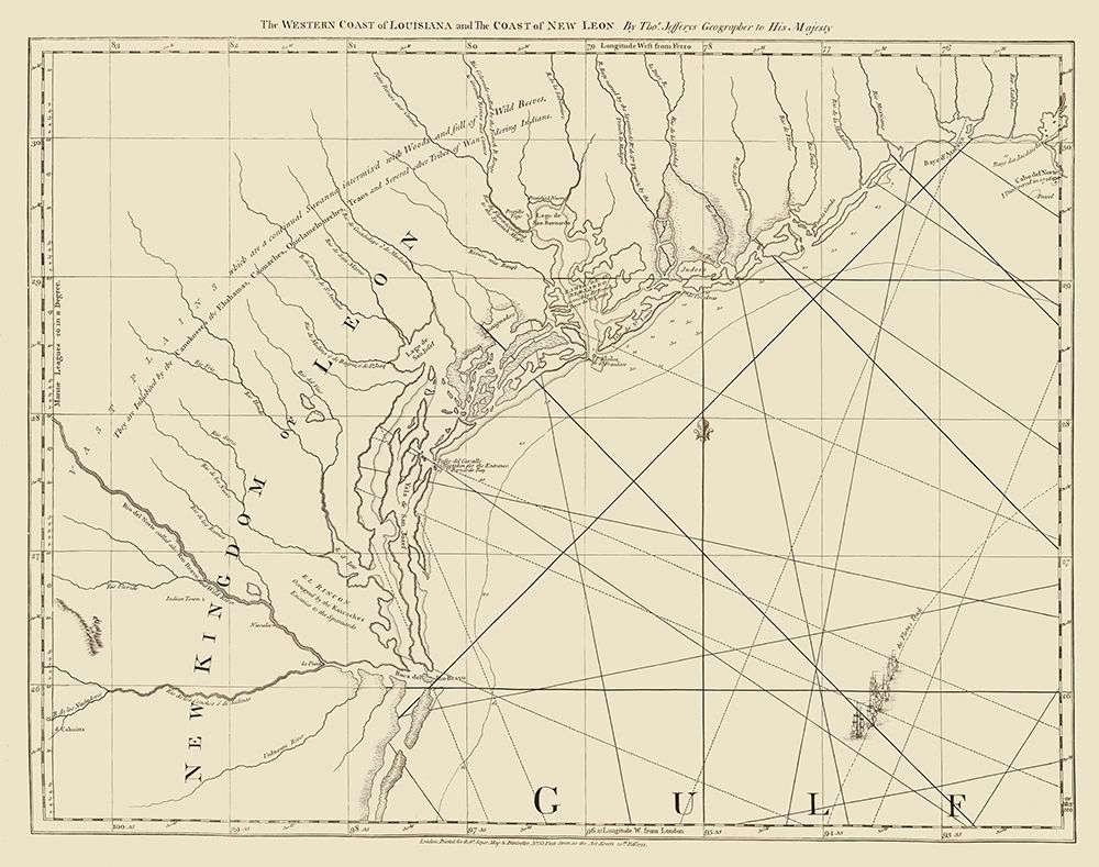 West Coast Louisiana, New Leon - Jefferys 1775