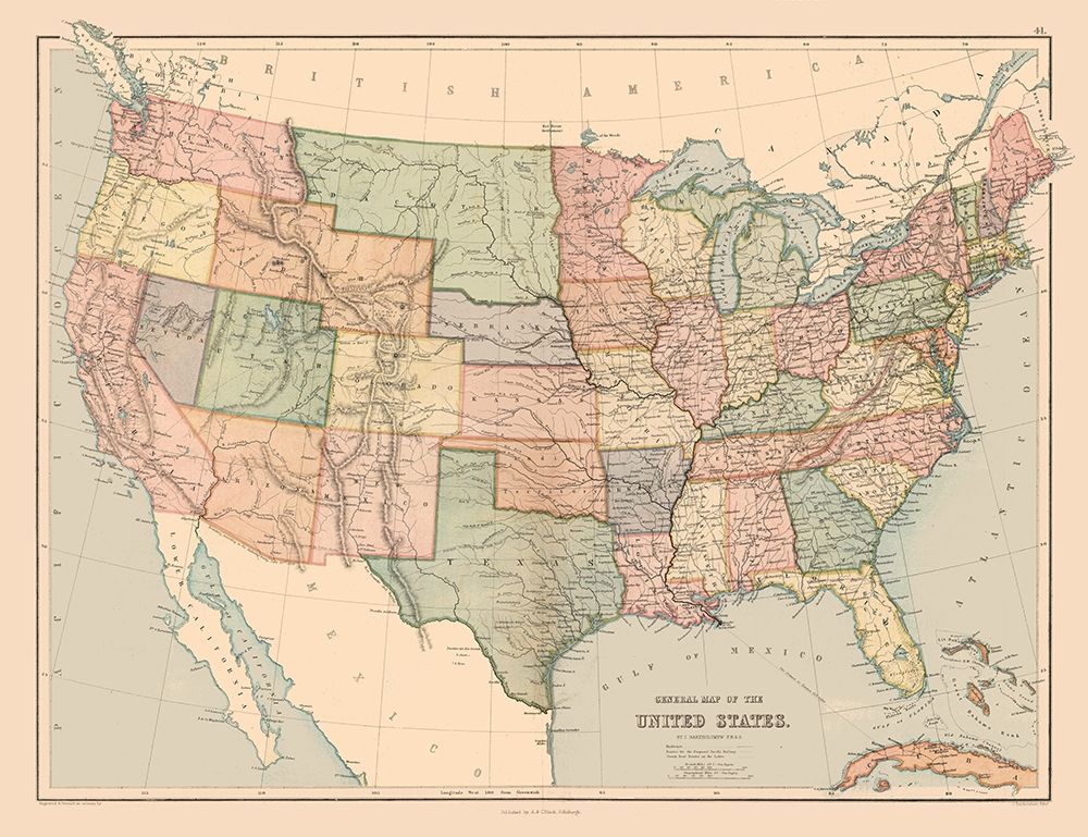 General Map of US - Black 1867