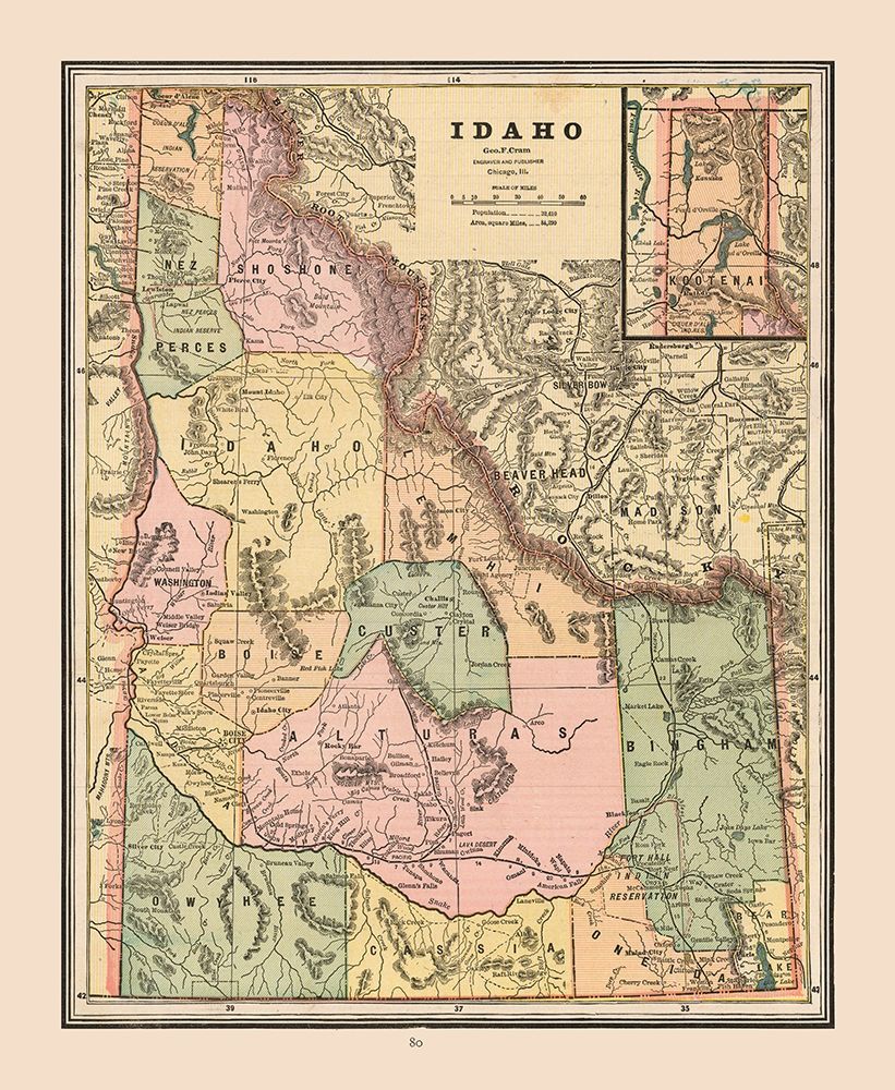 Idaho, United States - Cram 1888