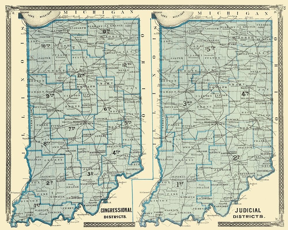 Indiana Political Map - Baskin 1876