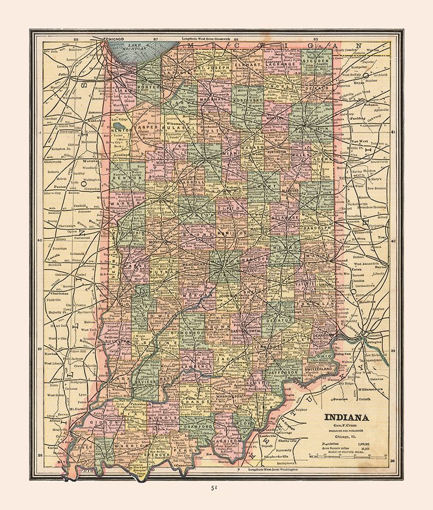 Indiana - Cram 1888