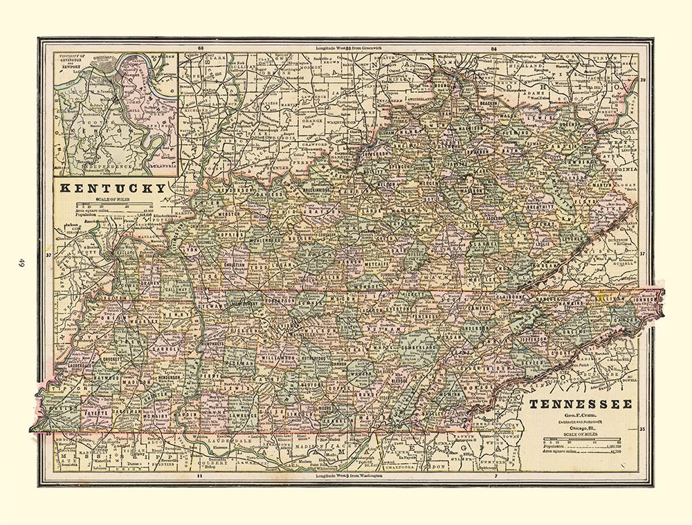 Kentucky, Tennessee - Cram 1888