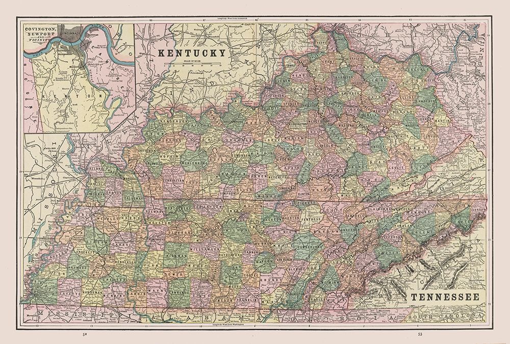 Kentucky - Tennessee - Cram 1892