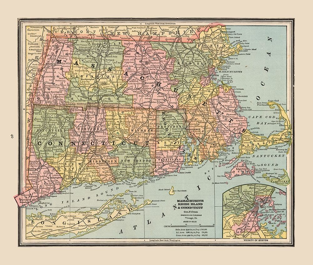 Massachusetts, Rhode Island - Cram 1888
