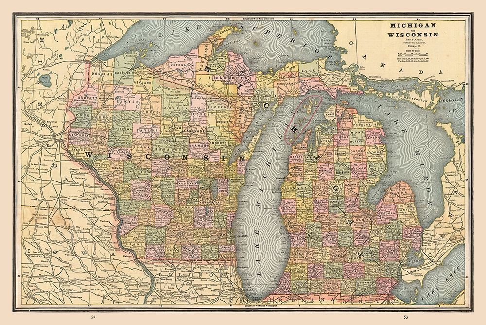 Michigan, Wisconsin - Cram 1888