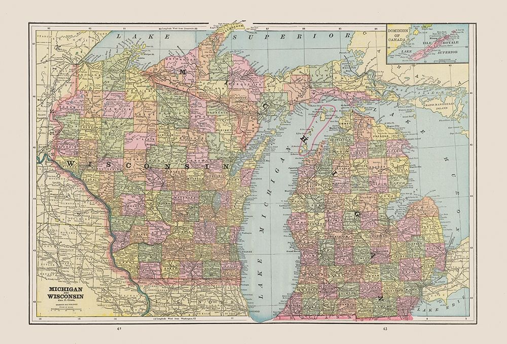 Michigan, Wisconsin - Cram 1892