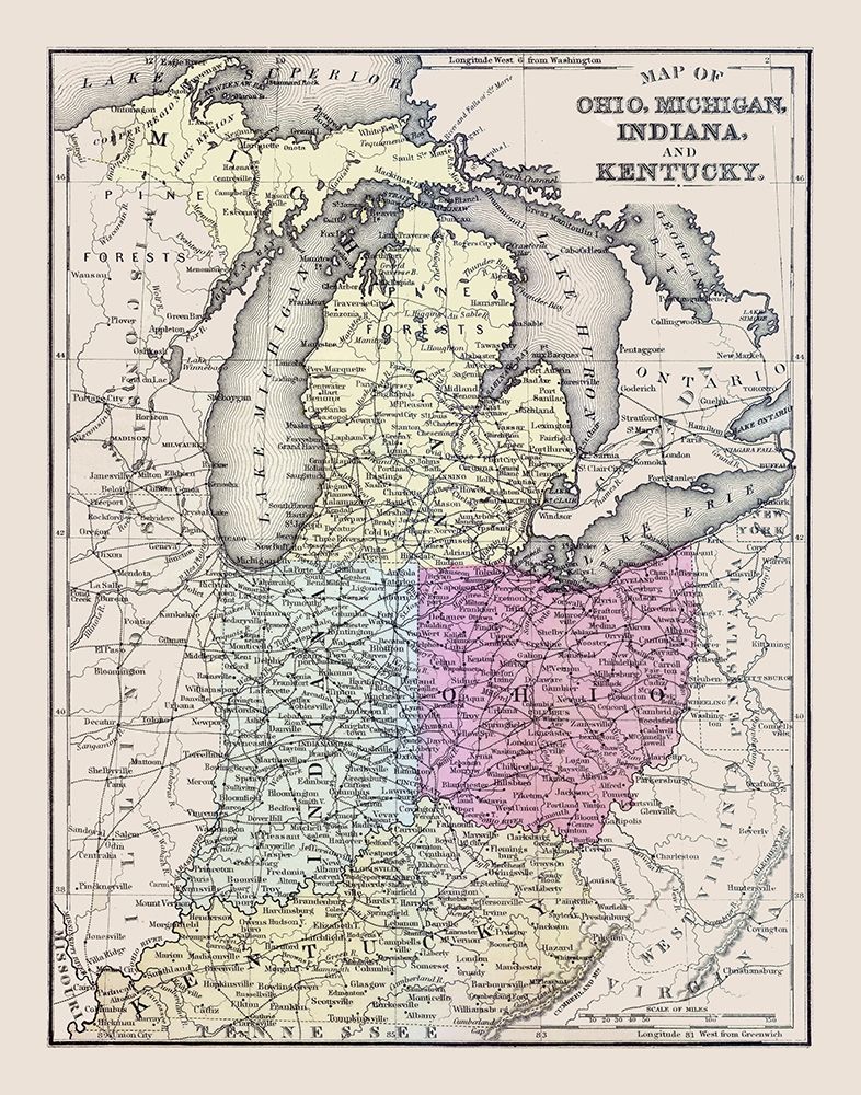 Ohio, Michigan, Indiana, Kentucky - Mitchell 1877