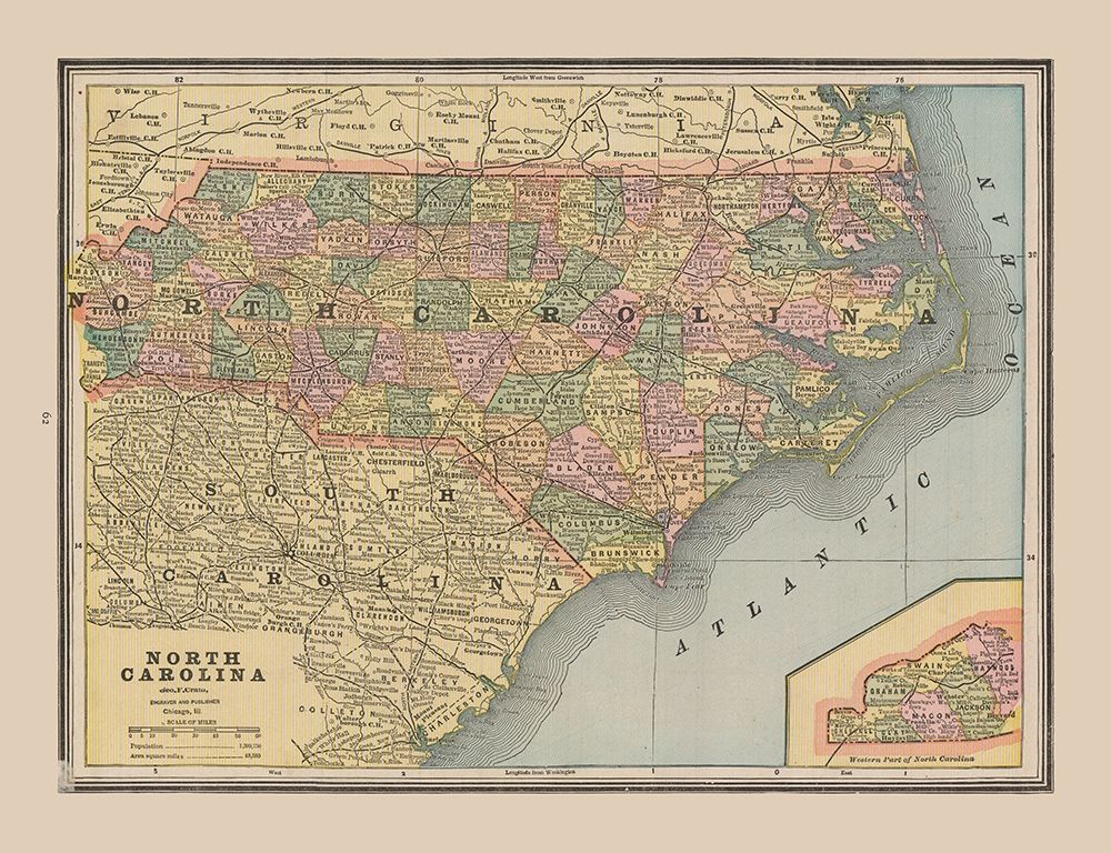 North Carolina, United States - Cram 1888
