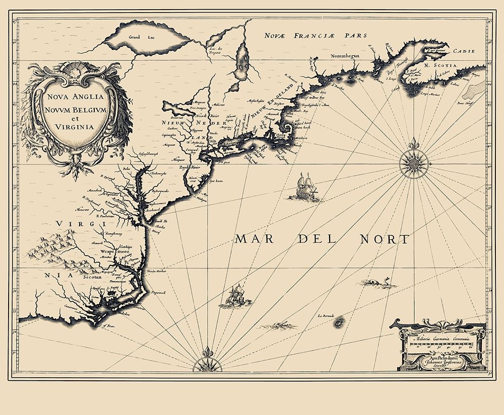 New England to Virginia Dutch Map - Janbonius 1642