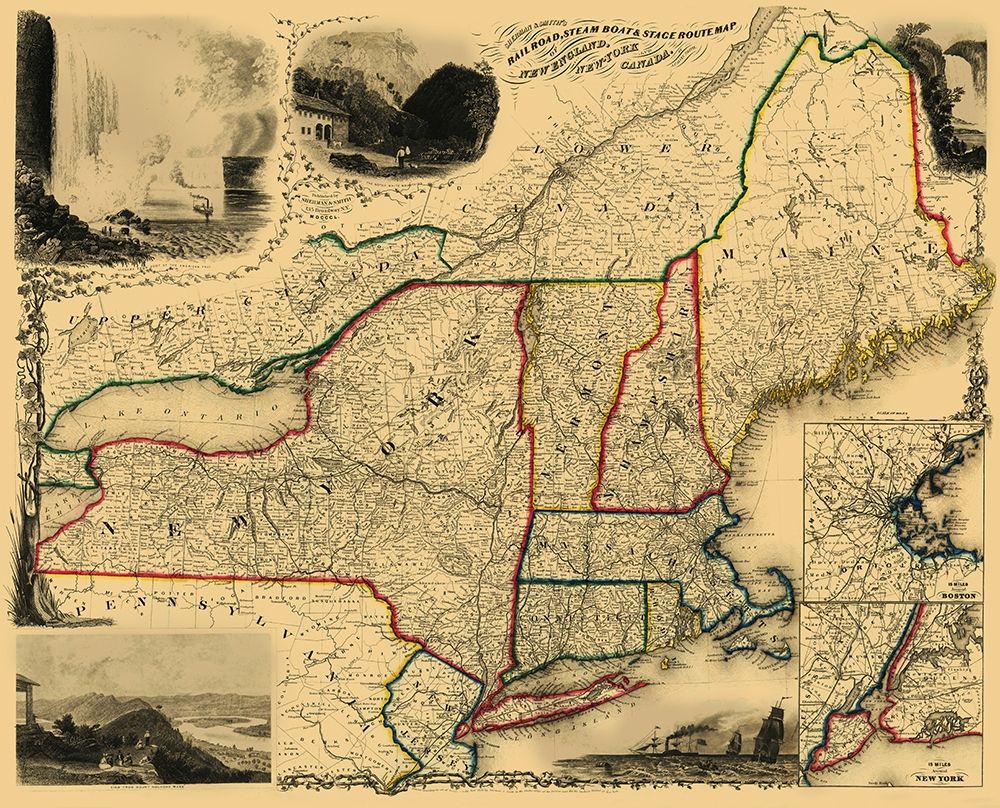 Railroad, Steam Boat, Stage Routes - Sherman 1850