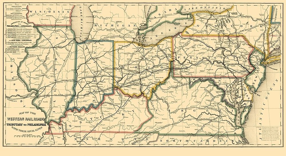 Western Railroads, Tributary to Philadelphia 1851