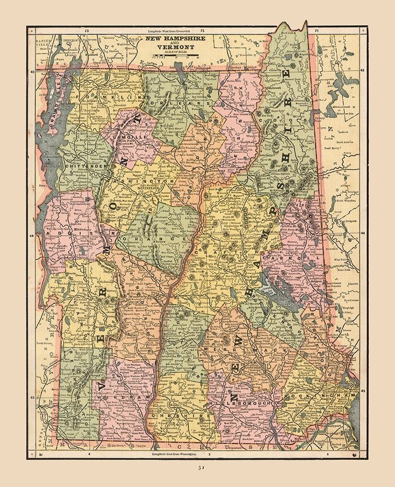 New Hampshire, Vermont - Cram 1888