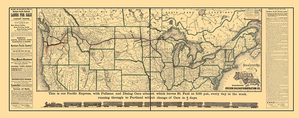 Northern Pacific Railroad - Rand McNally 1883