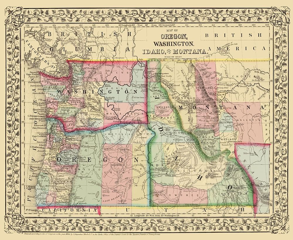 Oregon, Washington, Idaho, Montana - Mitchell 1870
