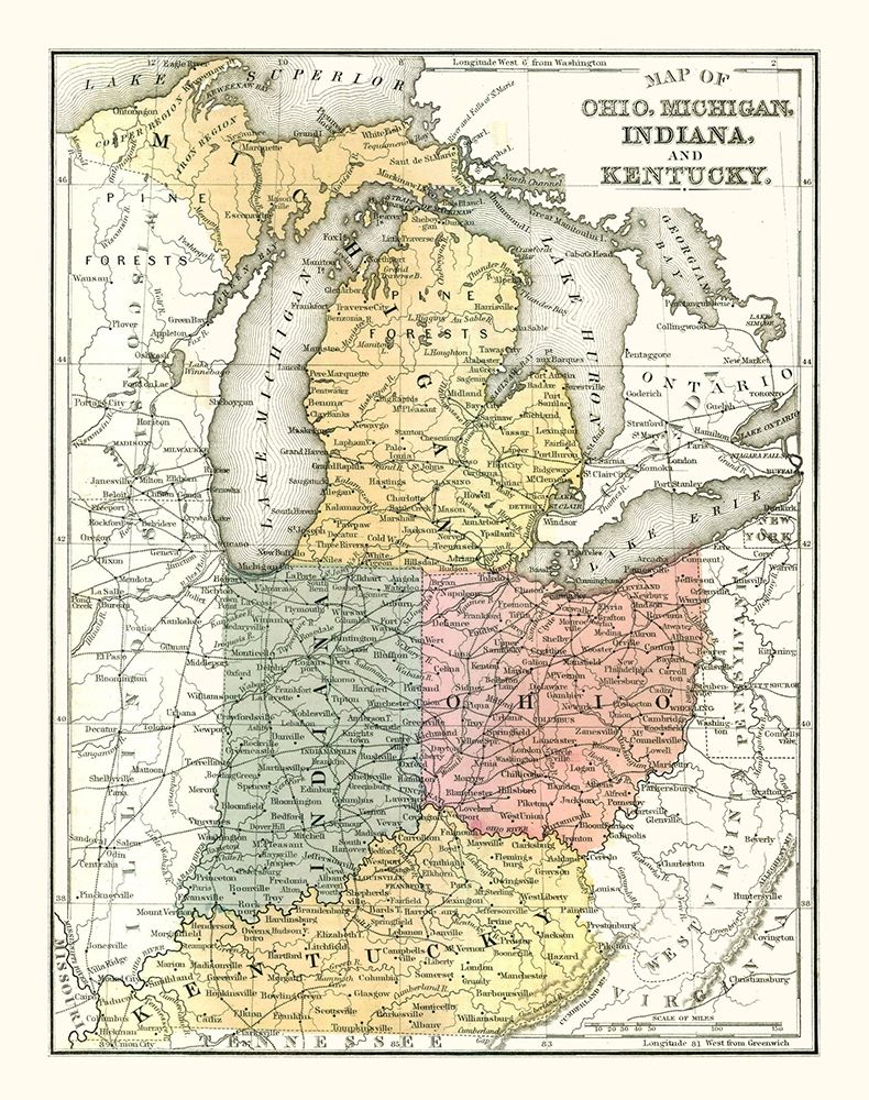 Ohio, Michigan, Indiana, Kentucky - Mitchell 1869