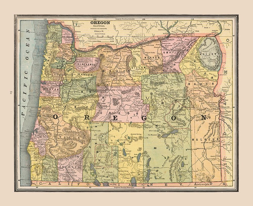 Oregon, United States - Cram 1888