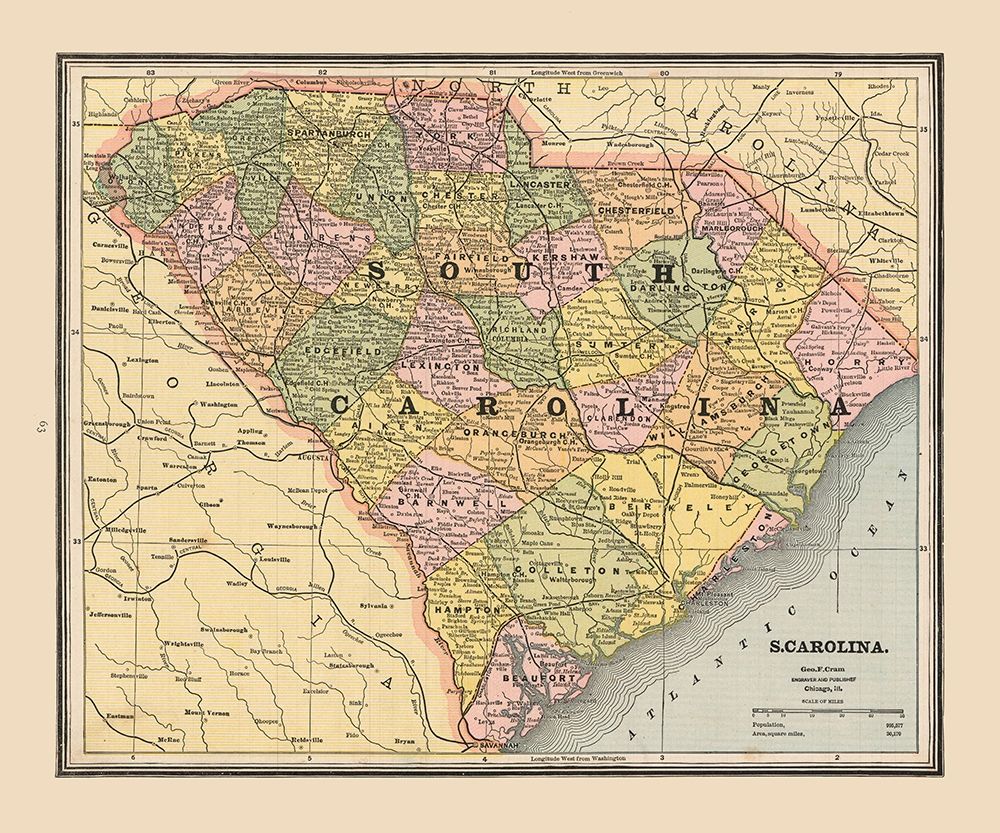 South Carolina, United States - Cram 1888