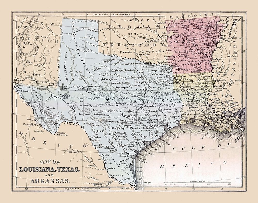 Louisiana, Texas, Arkansas - Mitchell 1877