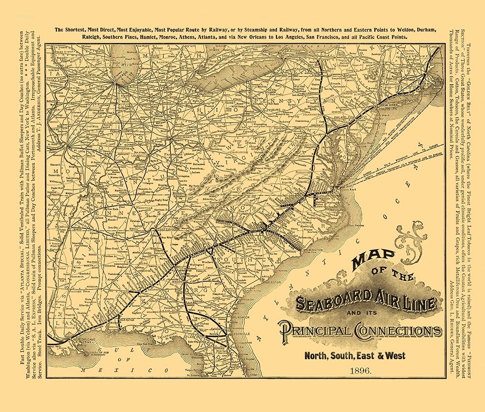Seaboard Air Line Railroad - Rand McNally 1896