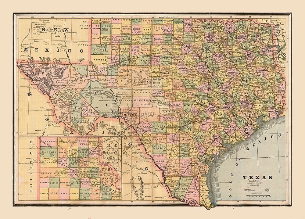 Texas, United States - Cram 1888
