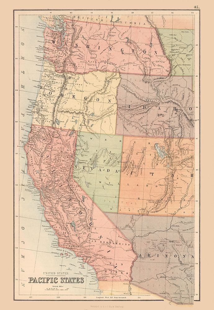 Pacific States of US - Black 1867