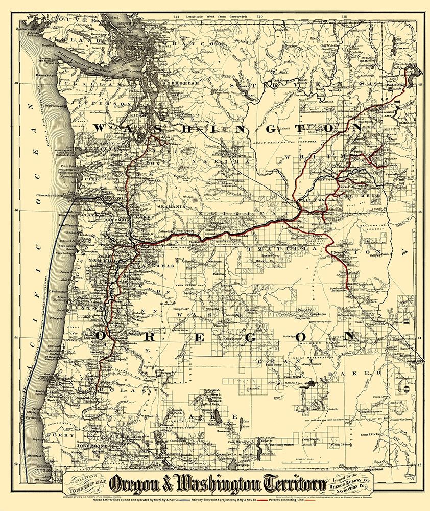 Oregon and Washington Territory - Colton 1880