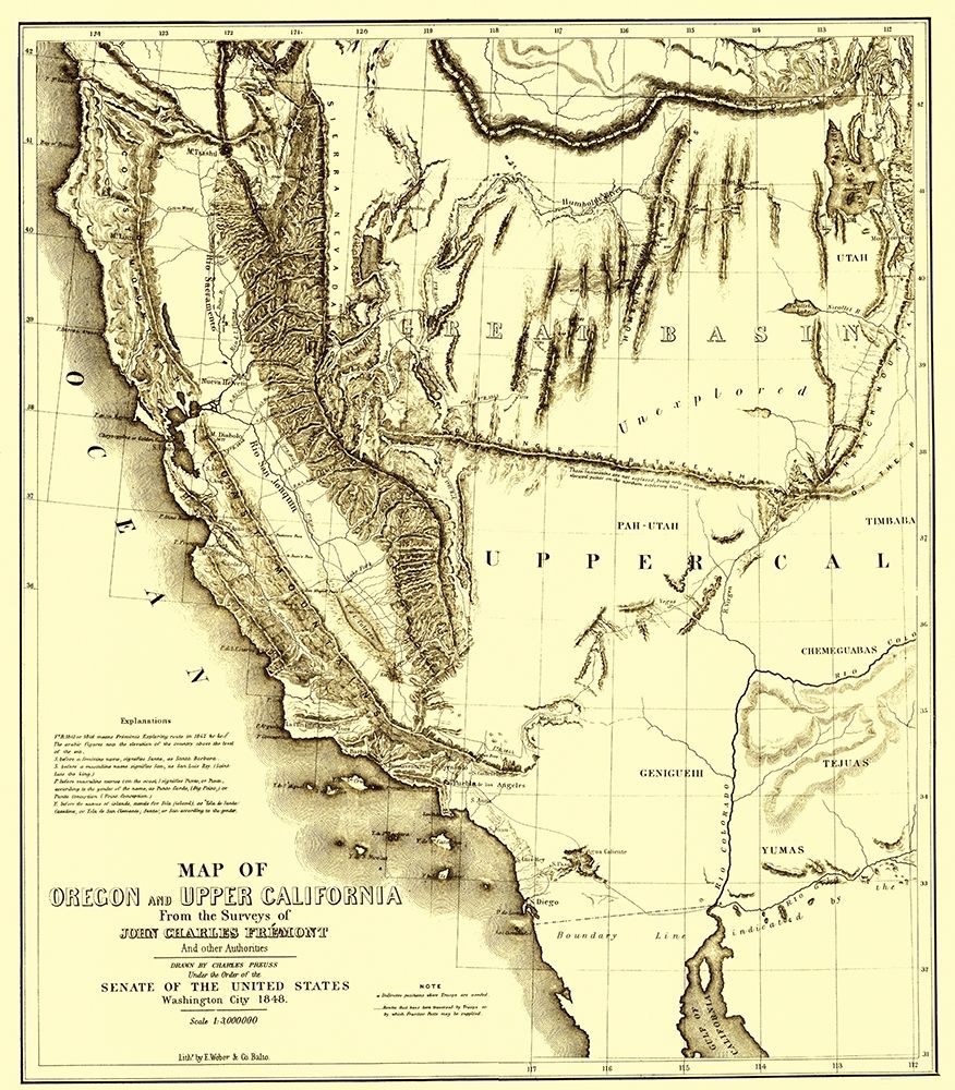 Oregon, Upper California - Preuss 1848
